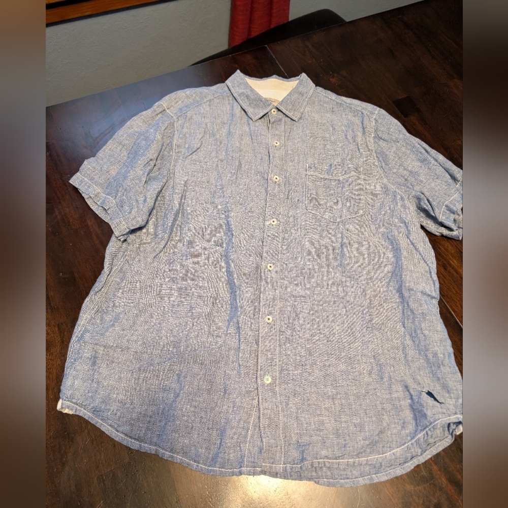 Tommy Bahama Men's XL 100% Linen Blue Casual Button Down Shirt